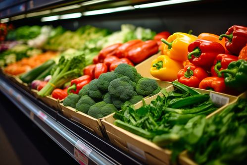 农产品新鲜蔬菜与家禽的货架摄影艺术